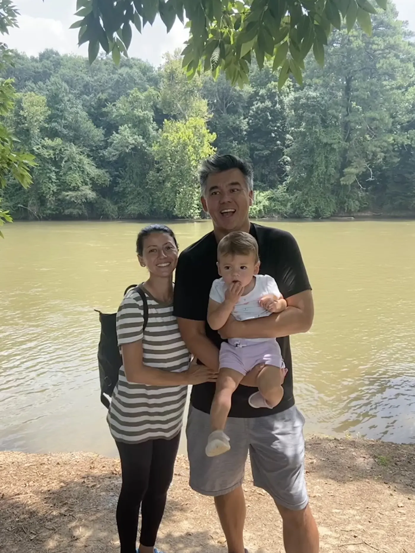 Andrew, Marie, and Zoe by the Chattahoochee River in Atlanta